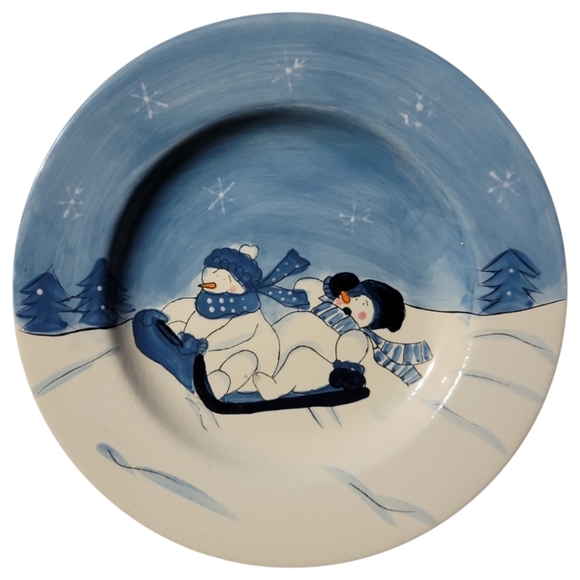 1 Vtg Snow Valley Canterbury Potteries Christmas Snowman Dinner Plate - Picture 1 of 3